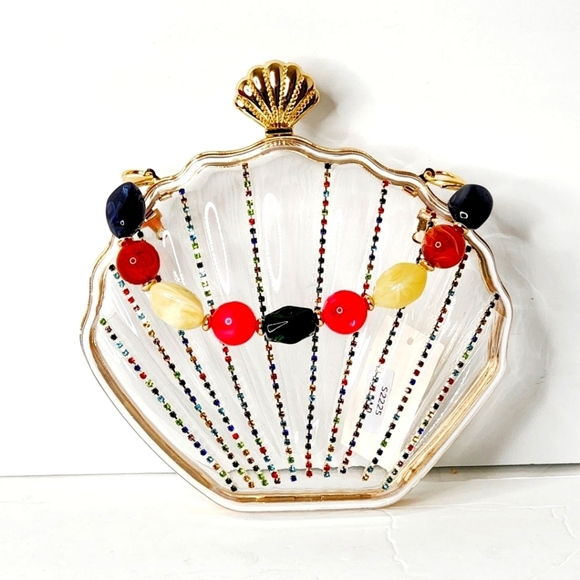 Mini Rhinestone & Bead Decor Transparent Dome Women's Clear Crossbody Handbag - Picture 3 of 11